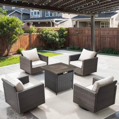 Nazime 4- Person Outdoor Seating Group with Patio Rocking Swivel Chairs and Cushions and Fire Pit Table