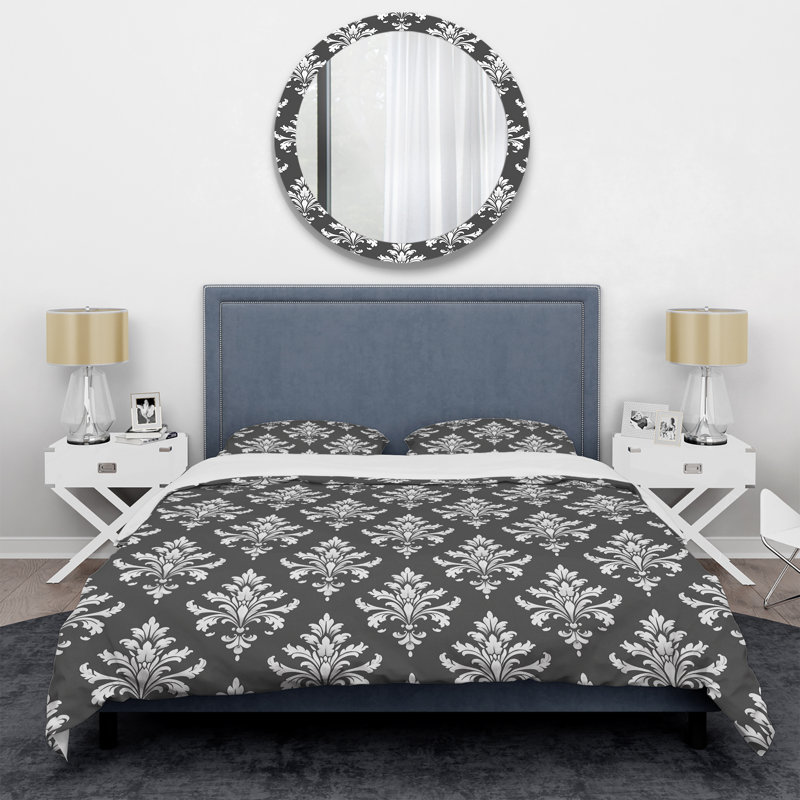 Gray White Damask Patterns IV - Transitional Duvet Cover Set, Twin Duvet Cover + 2 Standard Shams