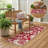 8' Runner Burgundy and White Floral Washable Non Skid Indoor Outdoor Runner Rug