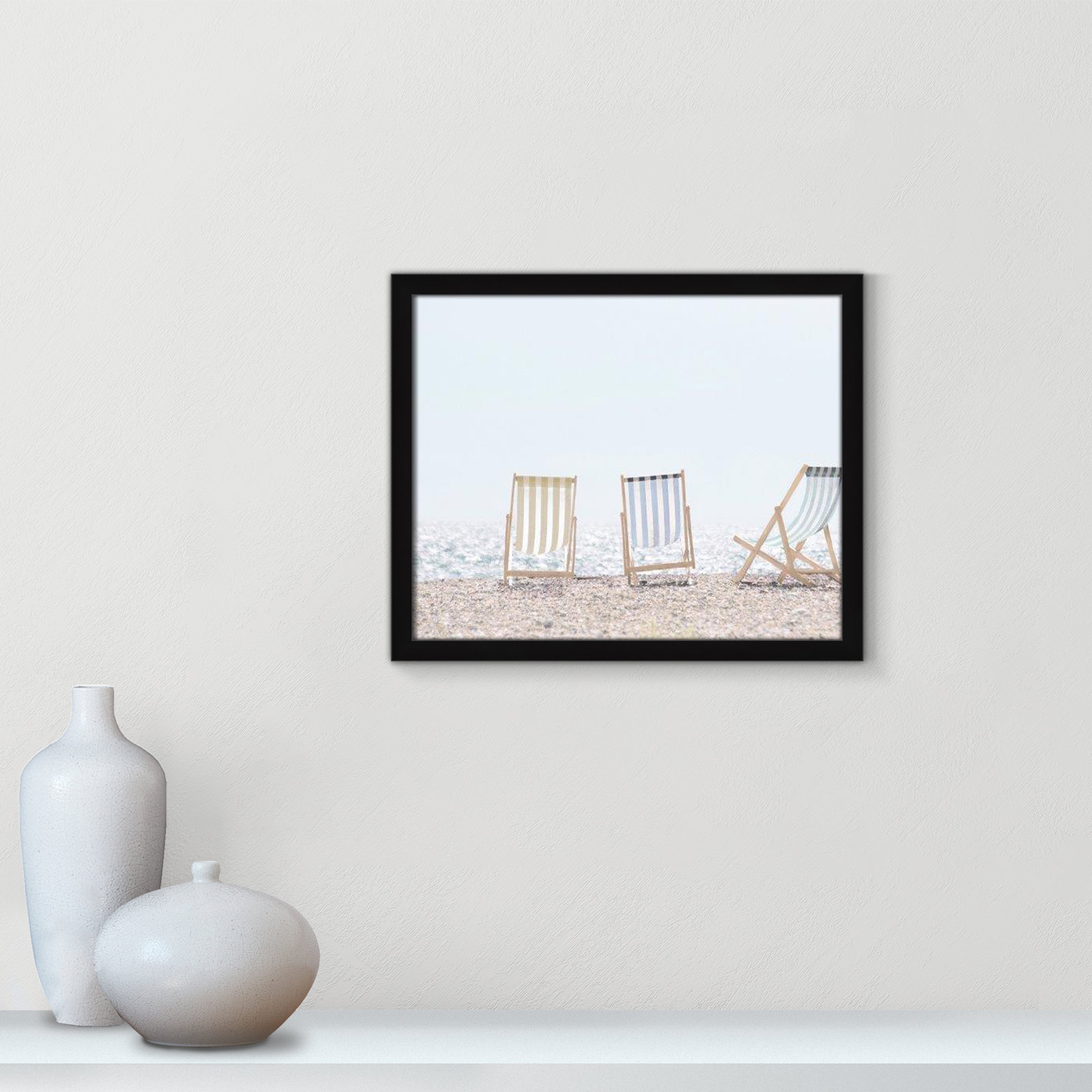 Adriatica "Beach Chairs" Print by Leah Straatsma, 16" H x 19" W x 1.25" D, Satin Black