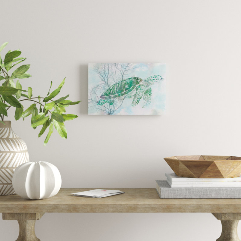 «Sea Turtle I», reproduction de peinture à l'aquarelle, H 12 po x l 18 po x 1,5 po, Toile tendue