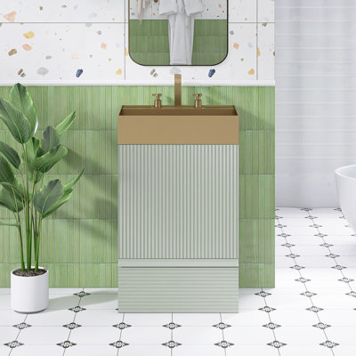 Meuble-lavabo autoportant de 20,1 po avec plateau en acier inoxydable