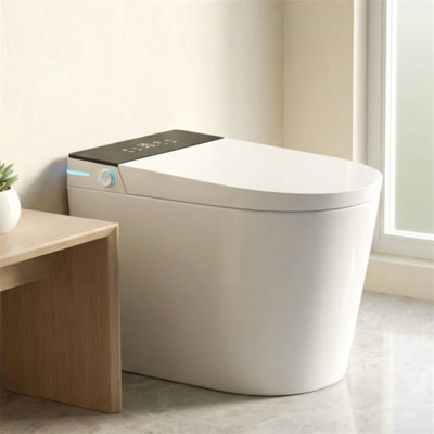 Toilette compacte et intelligente avec siège de bidet intégré, conception sans réservoir de 23,25 po pour les petites salles de bain, ouverture / chasse automatique, siège chauffant et séchoir à air chaud