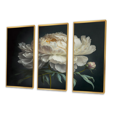 Blooming White Peony V - Blooming White Peony V - reproduction de cadre flottant sur toile 3 pièces