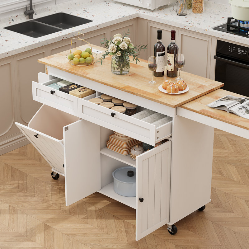81.6" Kitchen Island With Extendable Dining Table 2 Drawers And 2 Doors Cabinet For Kitchen, White