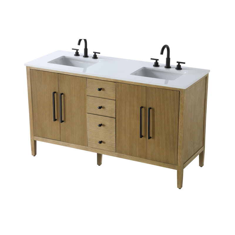 Meuble-lavabo double 60 po, Lin chêne