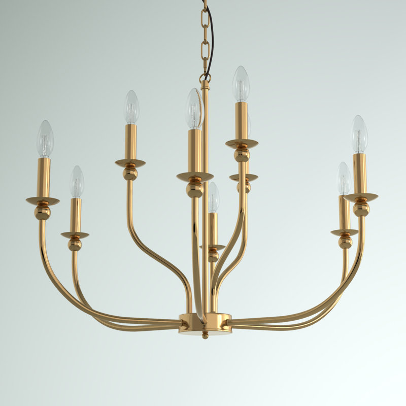 Capili 9 - Light Bulbs Modern Design Candle Style Classic / Traditional Chandelier Light Fixture, Gold