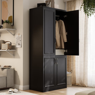 Armoire Wardrobe Closet With 4 Door, 74.8" Large Wardrobe Cabinet With Hanging Rod, Freestanding Modern Bedroom Armoire Storage Cabinet