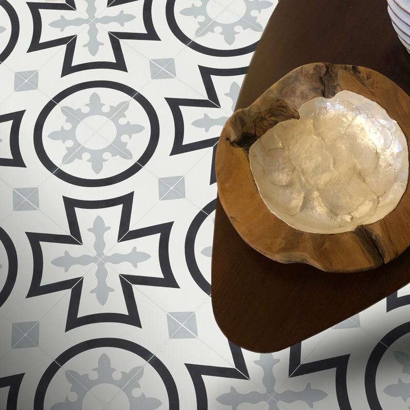 Ozod 8 in. x 8 in. Tile, Black/Soft Gray/White