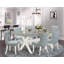 Ensemble de table et chaises de cuisine 7 pièces composé d'une table de salle à manger rectangulaire avec pieds en X et 6 chaises rembourrées en tissu de lin café, finition noire brossée-137253495-137253497-137253496