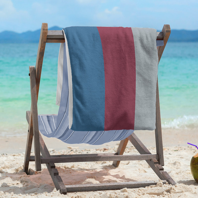 Columbus Lightweight Beach Towel, Poly/Cotton, Blue/Burgundy/Silver