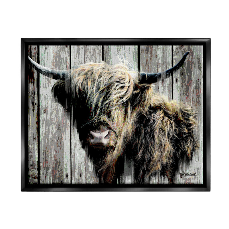 Portrait de bovins rustiques sur toile, Cadre flottant noir de jais, H 25 po x l 31 po x P 1,7 po