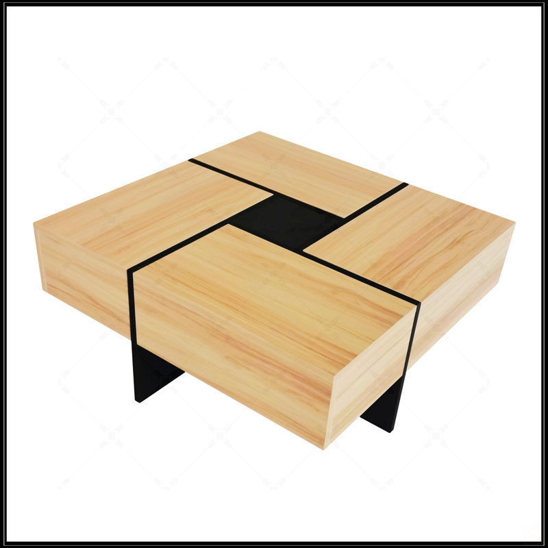 Table basse au design unique avec 4 compartiments de rangement cachés, Brun