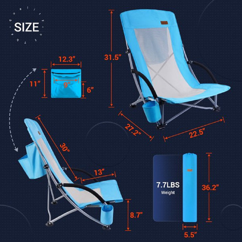 Damyn Folding Beach Chair, Blue