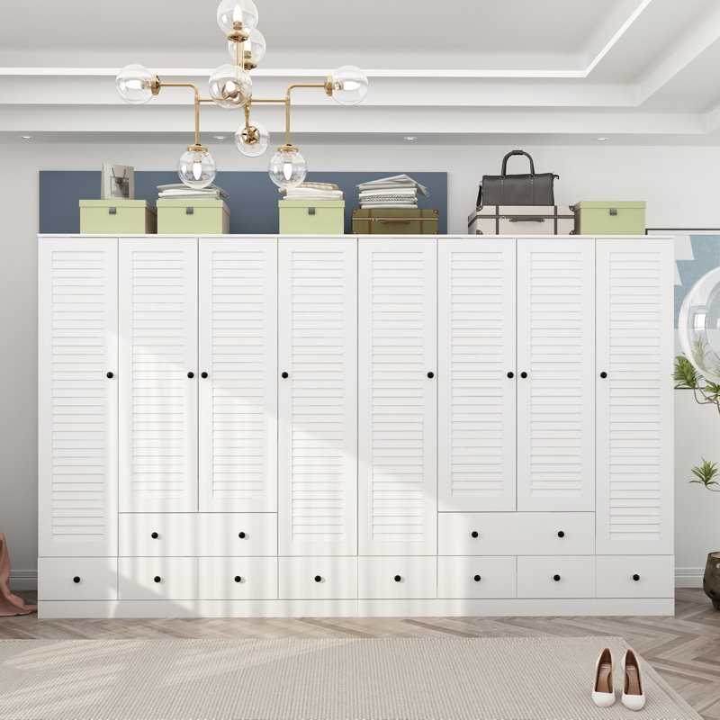 Backstrom 8 Door Wardrobe Armoire With 10 Large Drawers, Hanging Rods,Multi-Layer Shelves