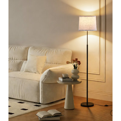 Lampe sur pied moderne, lampe sur pied avec abat-jour en lin, avec ampoule à température de couleur A19 9W 3