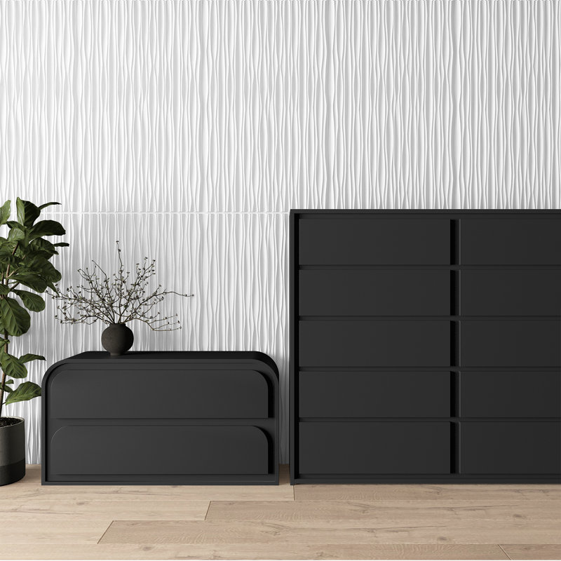 Art3d 47.2''X23.6'' PVC 3D Wall Panel,White Wavy Textured Accent Wall Paneling for Living Room,TV Backdrop(Set of 6), White