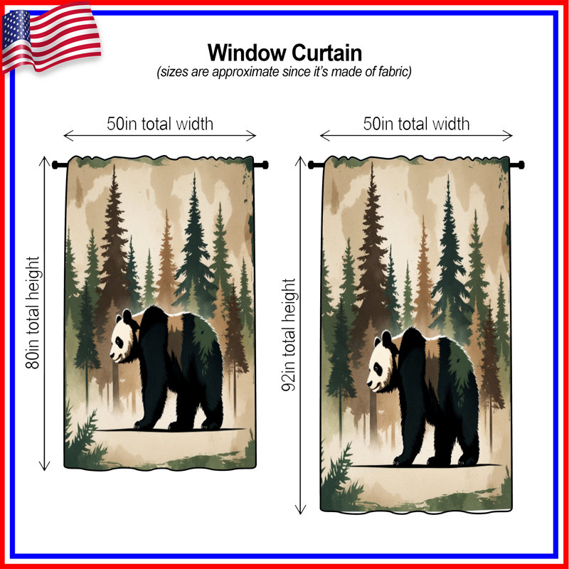Rideaux Panda Forest Illustration, 50 po x 92 po - 1 panneau, Transparent