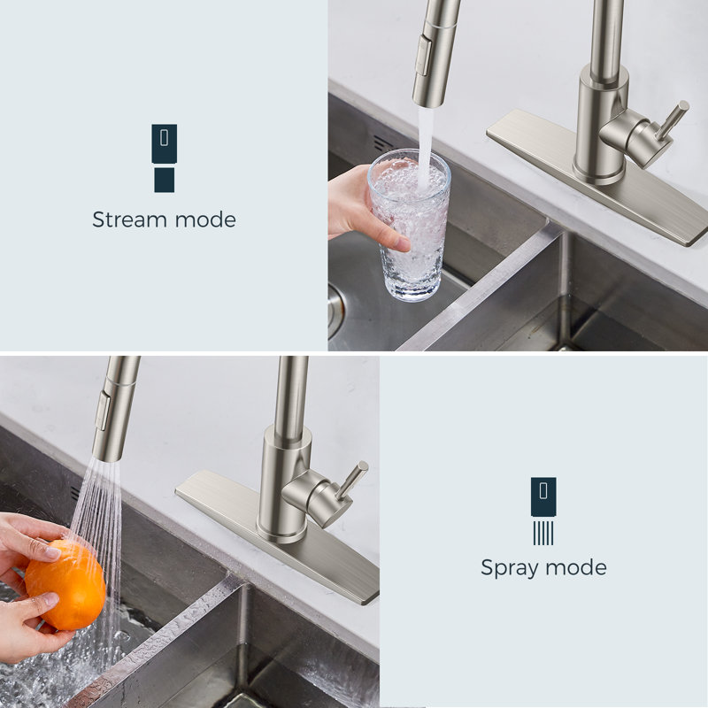 Robinet de cuisine rétractable avec distributeur de savon FURUISI, Nickel brossé