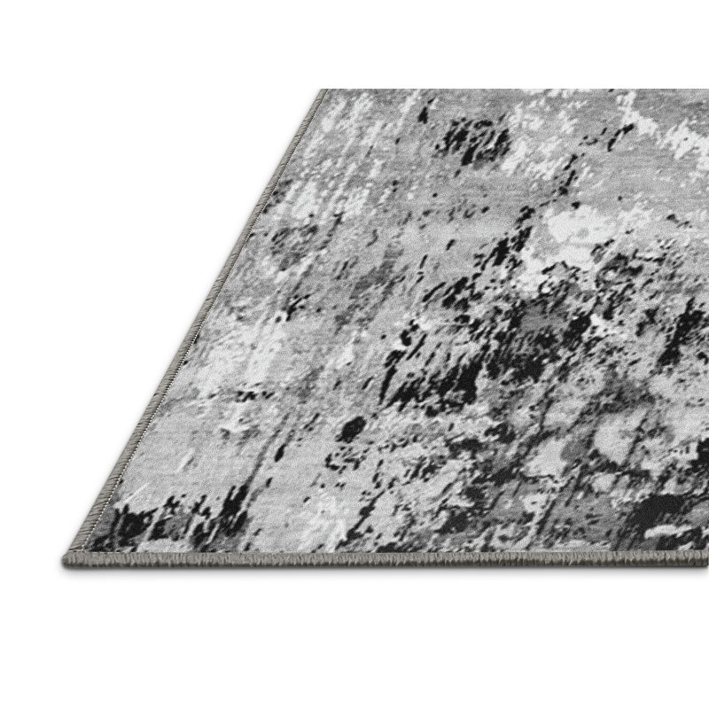 Tapis gris / noir en polyester tissé à la machine Wojcek, Rectangle 8 pi x 10 pi