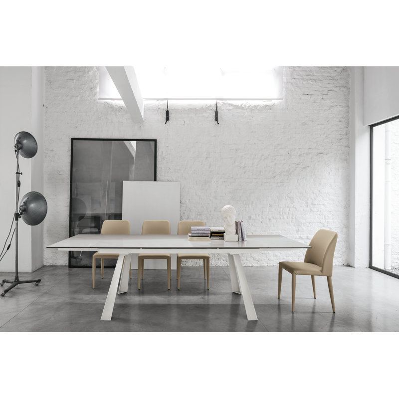 Kelli Glass Top Metal Base Dining Table, White, 75cm H x 180cm L x 90cm W