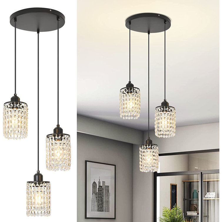 3-Light Crystal Chandelier Ceiling Light Fixture