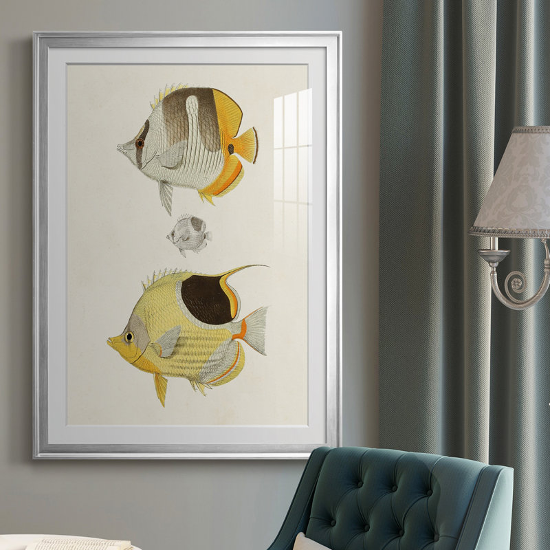 Poisson jaune et gris II - imprimé, Cadre argenté, H 30,5 po x l 22,5 po x P 1 po