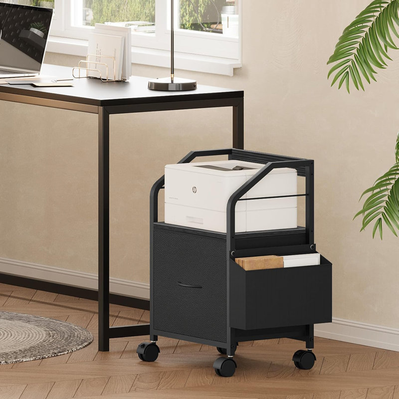 Black Small Rolling File Cabinet - Under Desk Filing Cabinet With Divider (Single Non-Woven Fabric Drawer, Fits A4/Letter Docs)