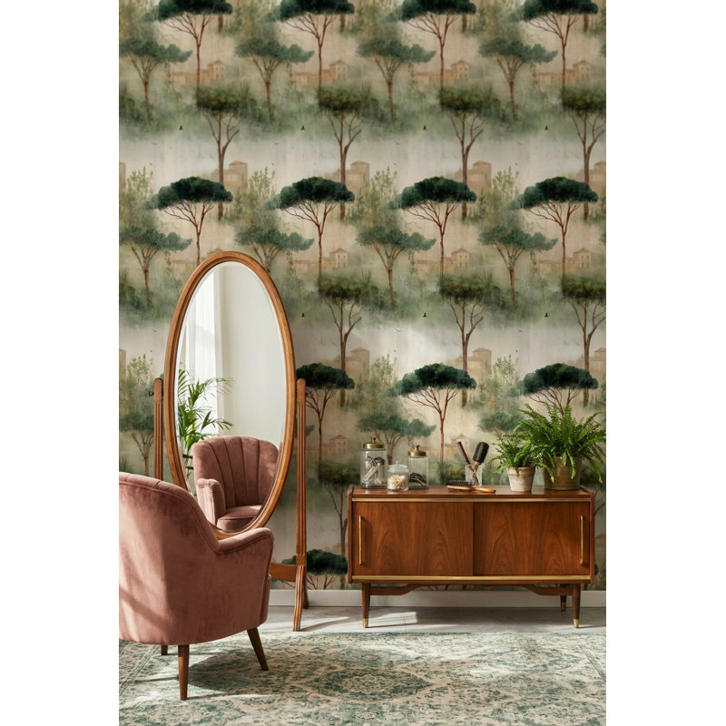 Papier peint vert avec peler et coller des oiseaux