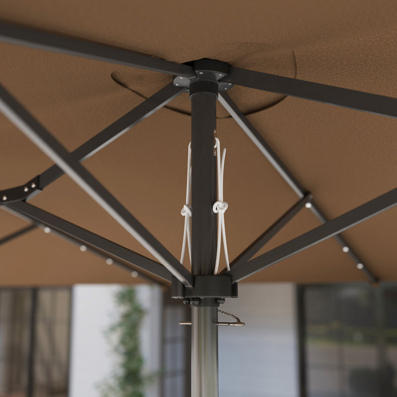 Parasol à double face Outsunny, parasol de jardin extérieur, parasol de patio avec lumière solaire à DEL, café
