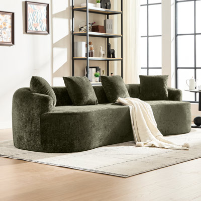 Curved , Chenille With 3 Pillows, Memory Foam, No Assembly, For Music Rooms Small Retro Apartments