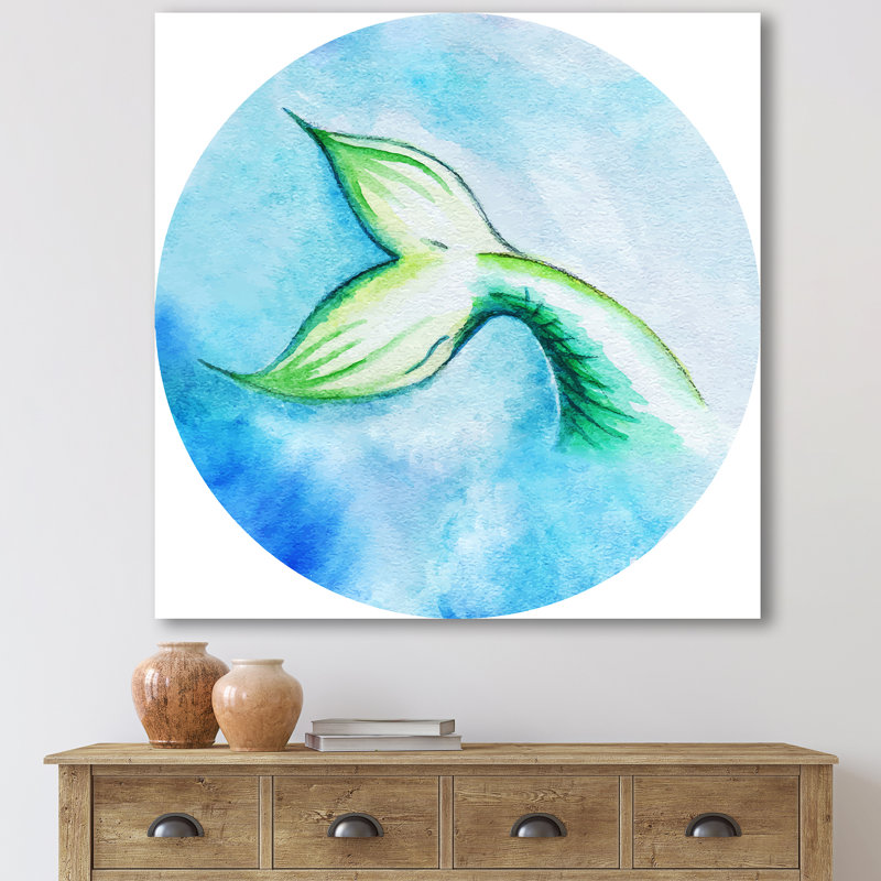 «Mermaid Fish Tail», peinture sur toile, H 16 po x l 16 po x P 1 po, Toile tendue