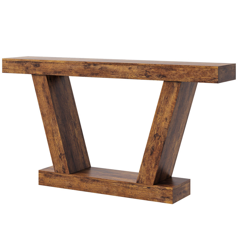 Console Sofa Table, 2-Tier Farmhouse Narrow Behind Couch Sofa, Extra-Long Accent Entryway Table, Brown