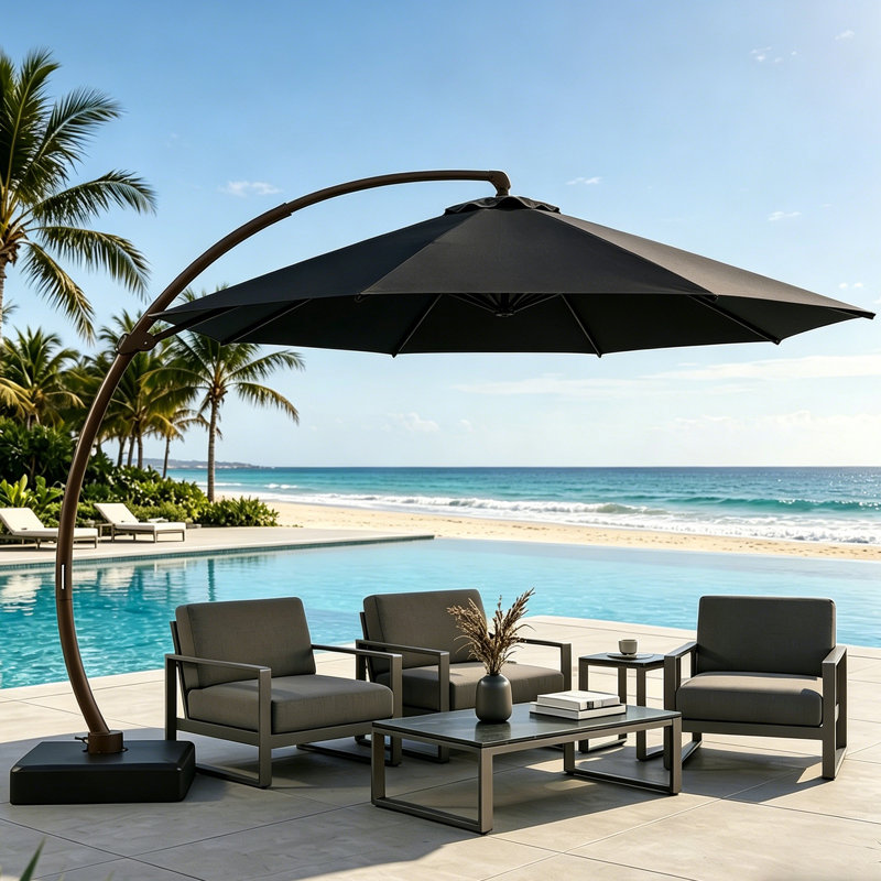  Parasol de patio en porte-à-faux 11 pi avec base incluse, Noir