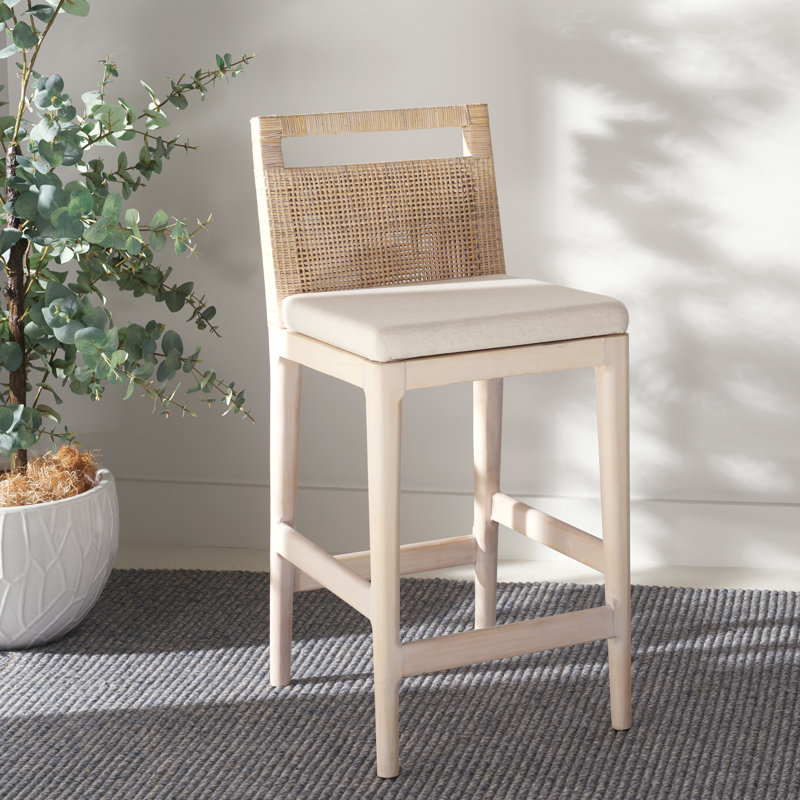 Velga Solid Wood Upholstered Counter Stool , White Seat/Natural Frame