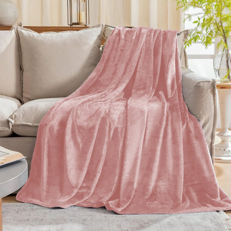 Faux Fur Reversible Fleece Throw Blanket – Soft & Cozy, Single (3'), Pink