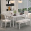 Ensemble de salle à manger de style rustique à rallonge 6 pièces 59-72 "- 4 chaises + banc compact, finition patinée et pieds rétro sculptés pour la cuisine / salle à manger-1429112252