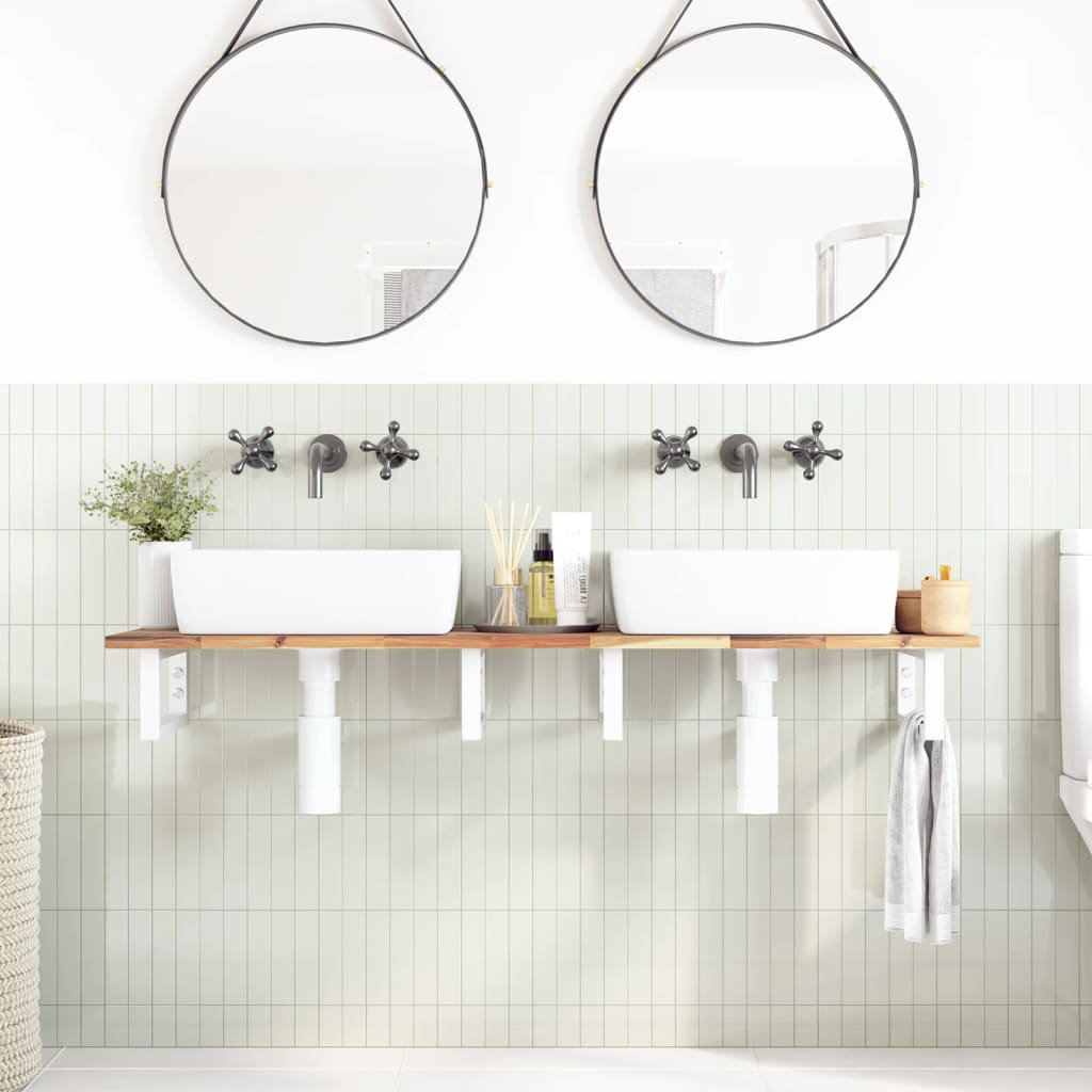 Basin Shelf Wall Mounted Steel And Solid Wood Acacia