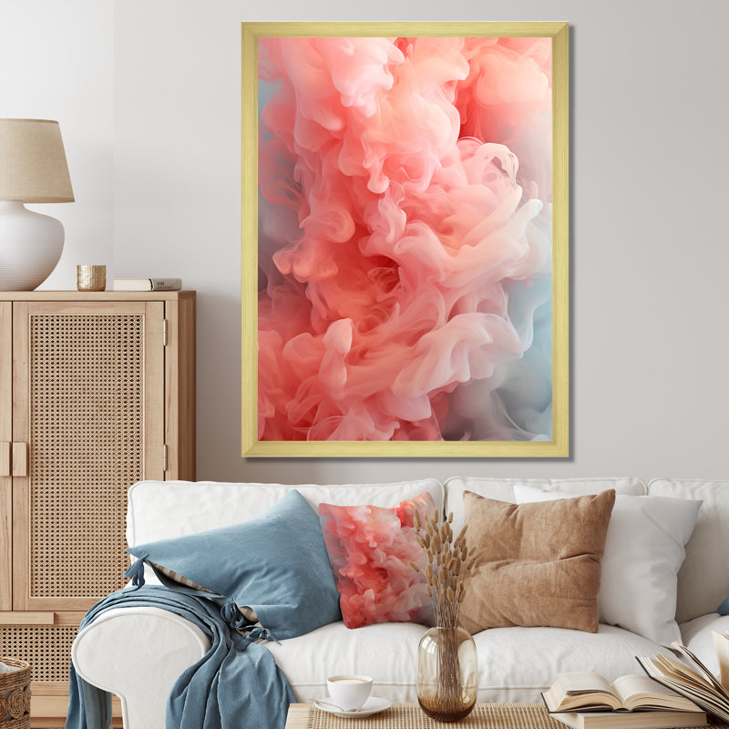 Rose poli radiance fumée I - impression d'art abstrait mural, Encadrement doré, H 32 po x l 24 po x P 1 po
