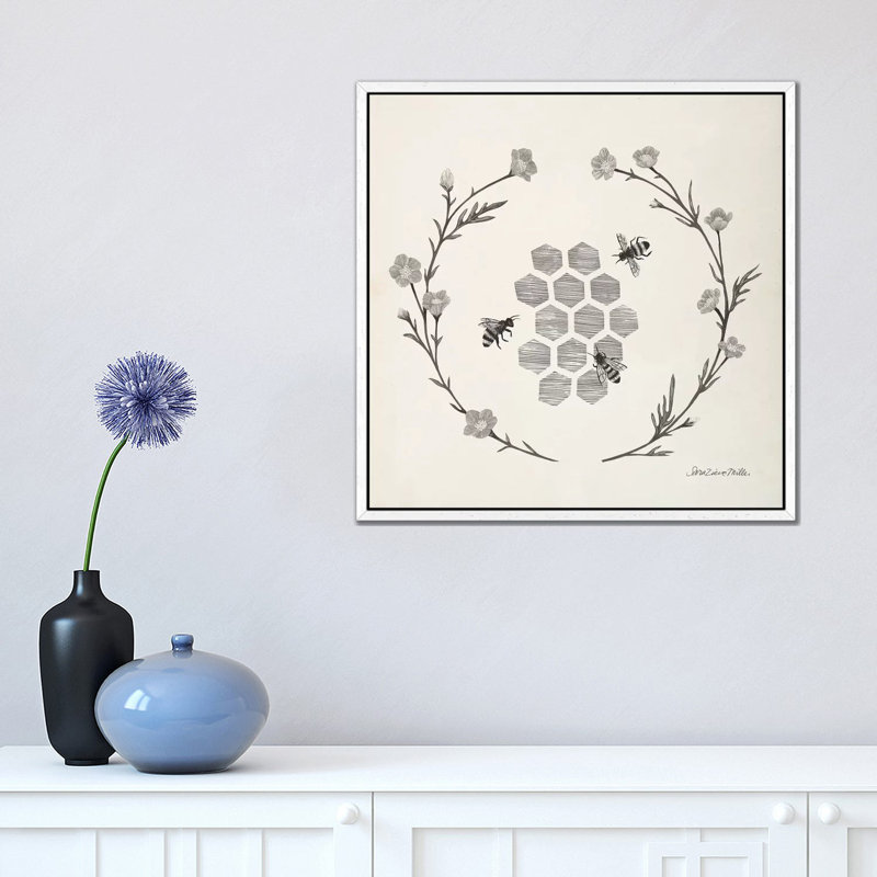 Happy To Bee Home III Neutral by Sara Zieve Miller - Print on Canvas, White Floater Framed, 66.04cm H x 66.04cm W x 3.81cm D