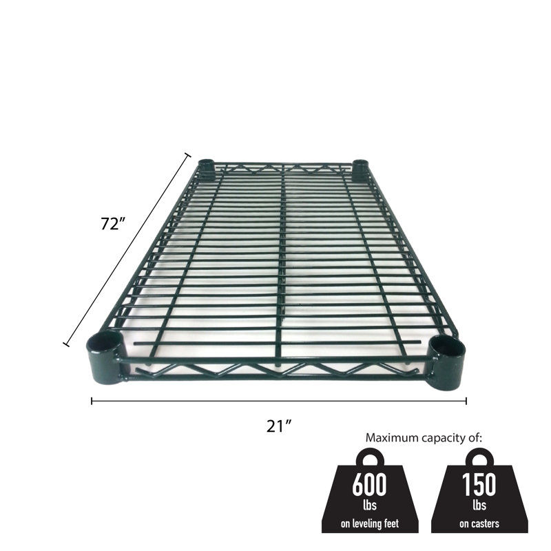 Étagère avec 4 attaches en plastique , Époxy vert, H 1 po x l 72 po x P 21 po