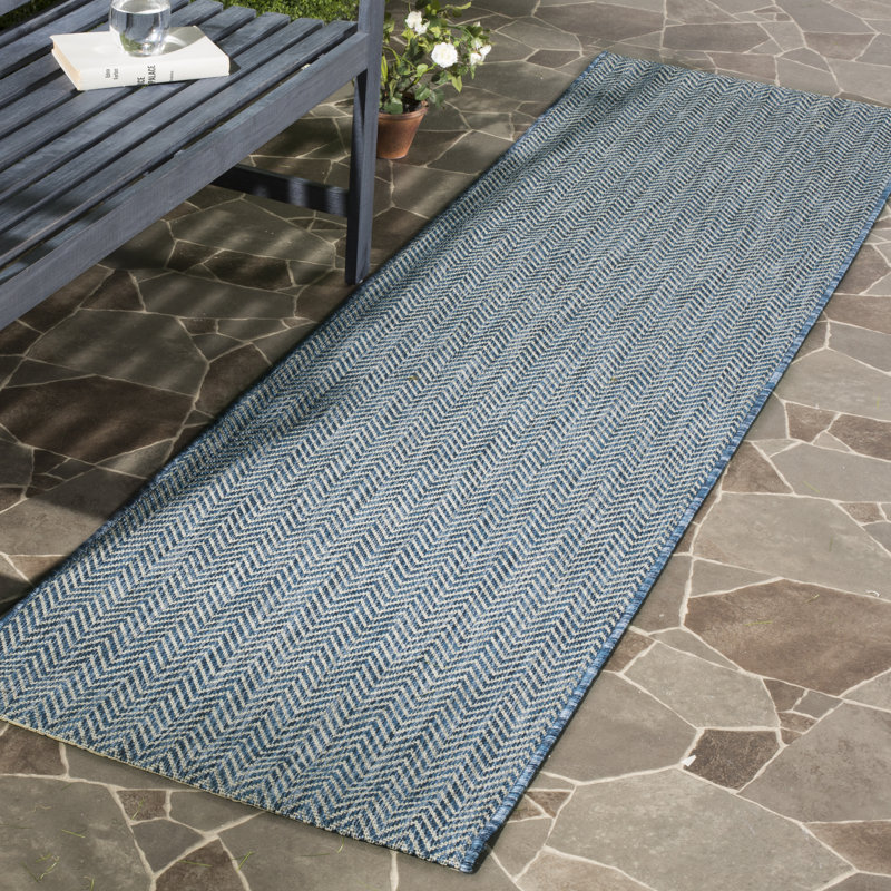 Azaad Navy/Grey Indoor/Outdoor Rug, Rectangle 69 x 201 cm
