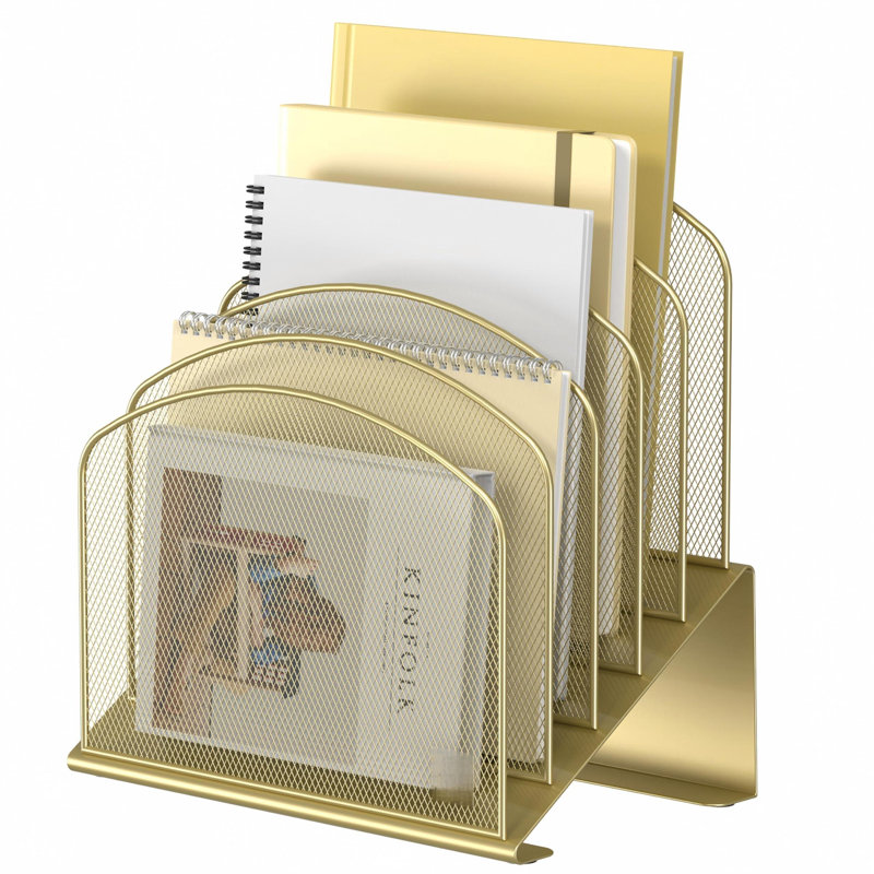Organisateur de dossiers incliné pour bureau, support vertical pour dossiers, trieur de fichiers en métal (1 pièce, doré)