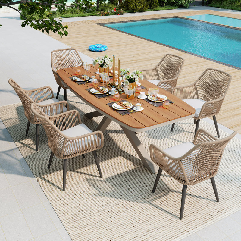 Outdoor 6-person Dining Set With Cushions, Cream, Beige/Brown
