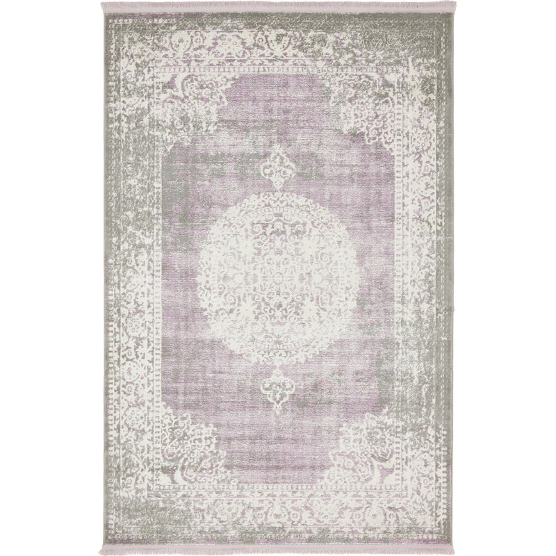 Malynn Oriental Area Rug, Rectangle 5'1" x 8', Purple/Beige