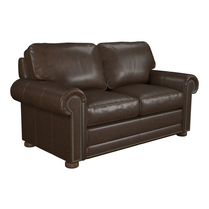 Causeuse à accoudoirs roulés en cuir véritable 66 po Sopheak, Cuir véritable châtaignier