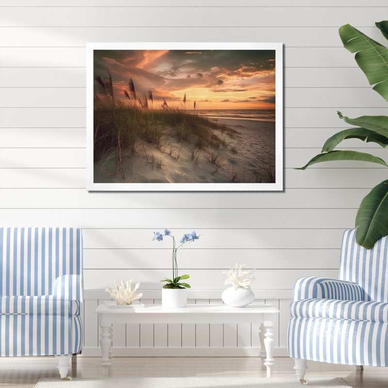 " Sandy Sunset I ", White Single Picture Framed, 12" H x 20" W x 1" D