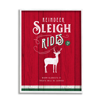 «6_Reindeer Sleigh Rides Christmas», art mural rouge sur toile tendue par Nina Pierce