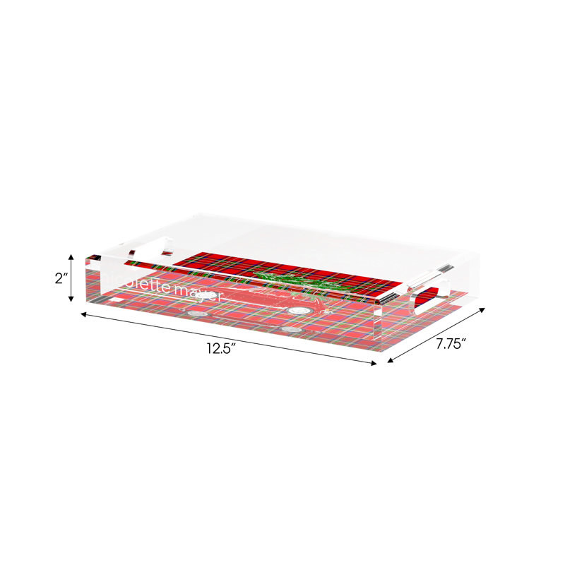 Xmas Tree Plaid Acrylic Rectangle Decorative Tray, 12.5"W x 7.75"D x 2"H