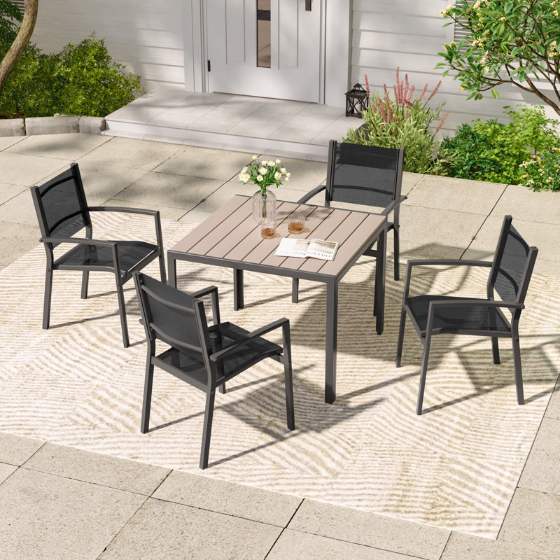5-Piece Metal PVC-coated polyester Outdoor Dining Set - Ideal for Backyards, Gardens, and Outdoor Spaces, Black